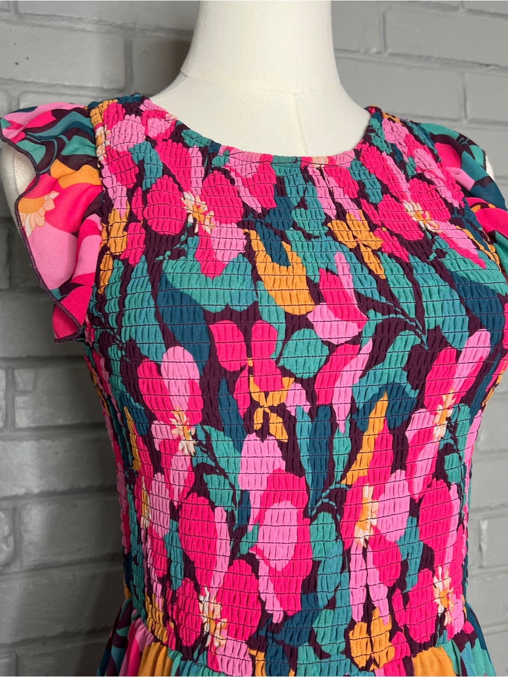 MELLODAY Multicolored Floral Maxi Tiered Dress With Smocked Detailing Size Small - Picture 6 of 16